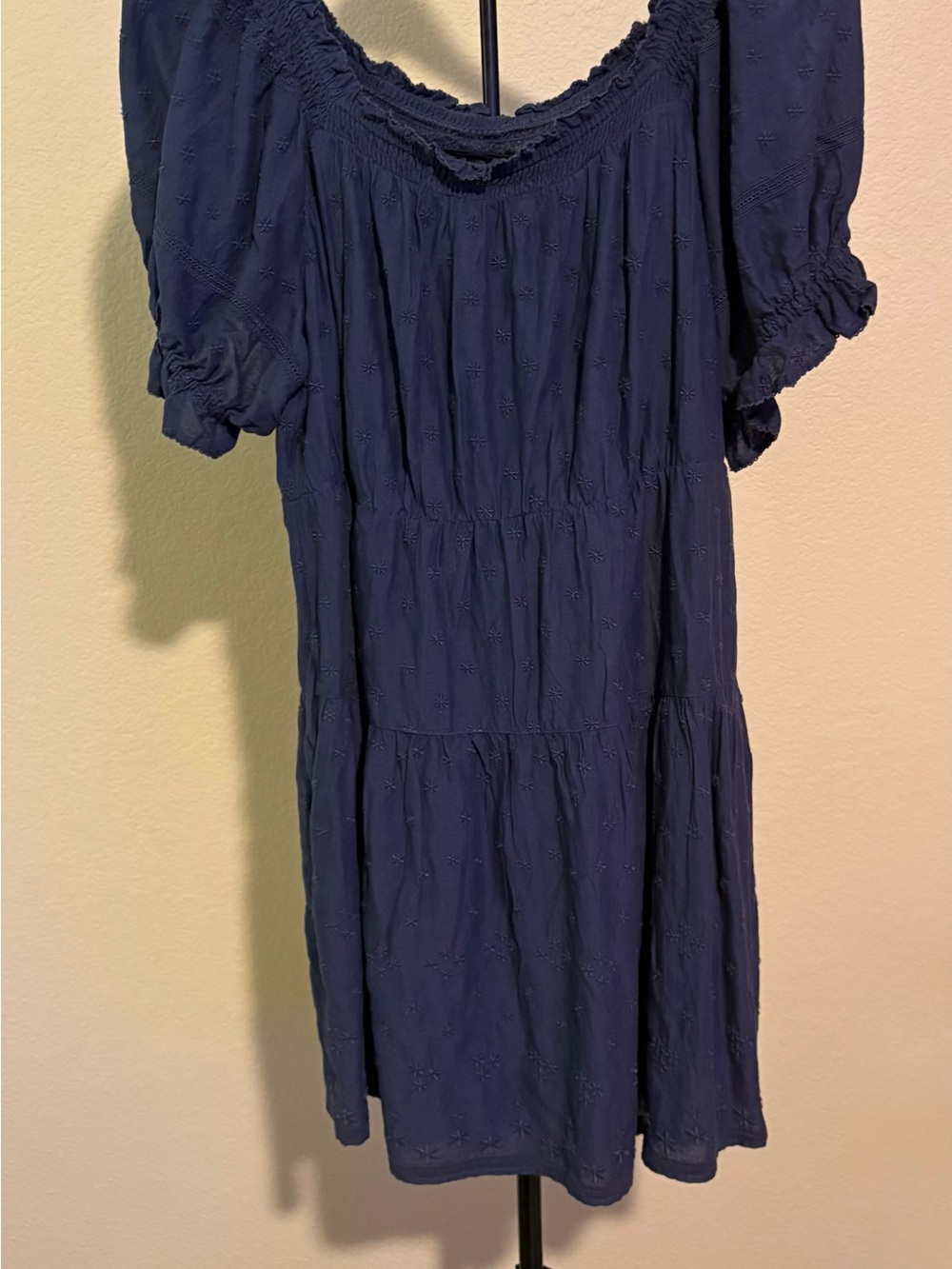 Old Navy Navy Blue Smocked Neck Puff Sleeve Dress